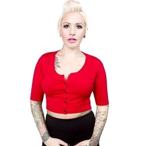 Red Sourpuss Cropped Cardigan